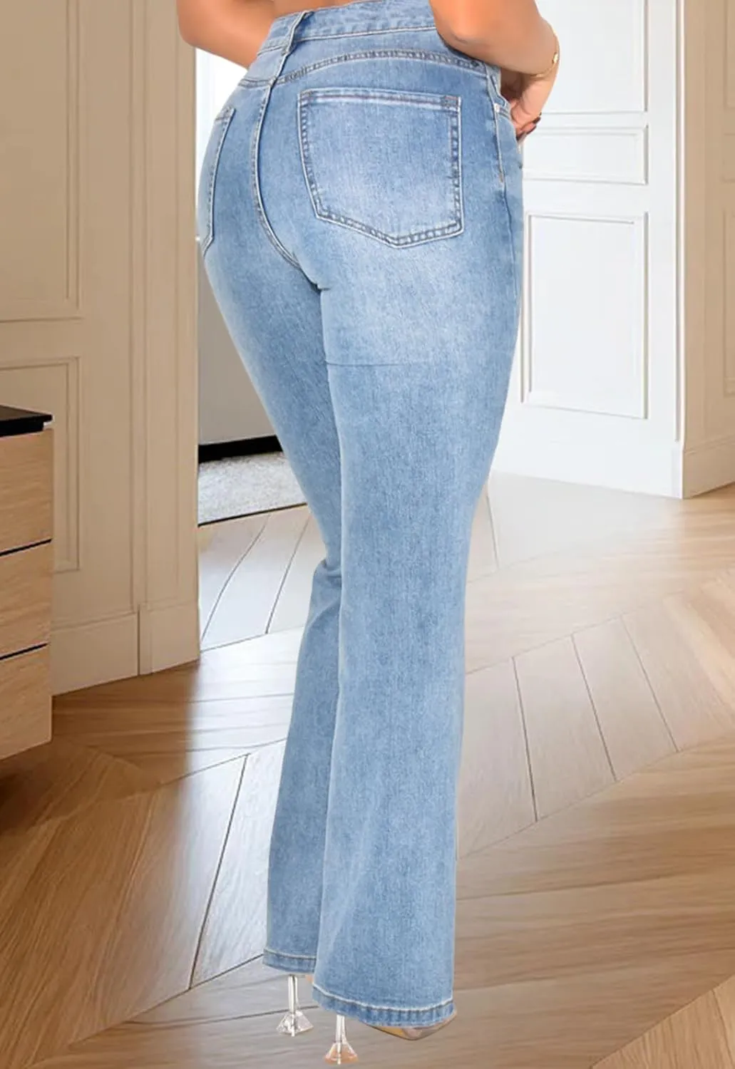 Women's Casual Denim Jeans Skinny Straight Leg High Waist Stretchy Denim Pants