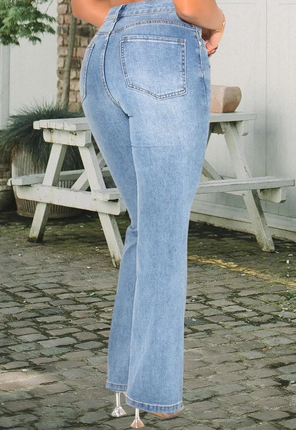 Women's Casual Denim Jeans Skinny Straight Leg High Waist Stretchy Denim Pants