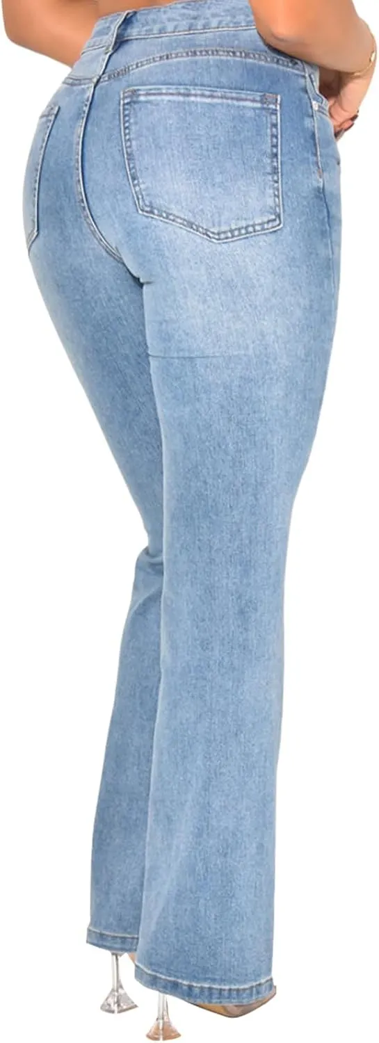 Women's Casual Denim Jeans Skinny Straight Leg High Waist Stretchy Denim Pants